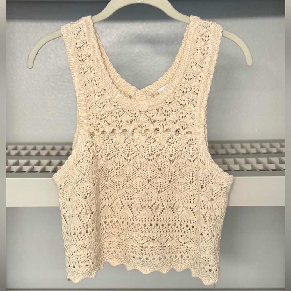 NWT House Of Harlow‎ 1960 2pc Set Crochet Knit Crop Top + Flare Pants Beige Sz M - Picture 3 of 10